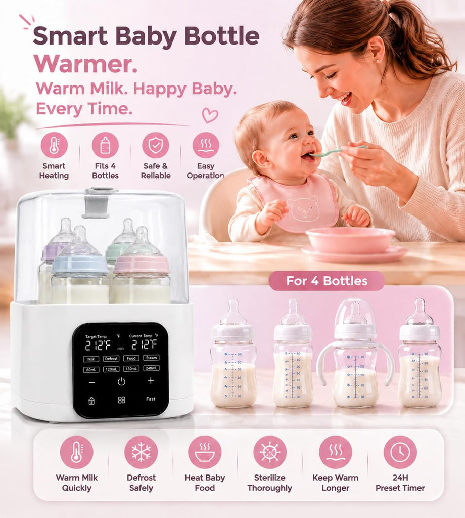 6-in-1 Baby Bottle Warmer & Drier, Digital Touch Screen Fast Milk Warmer, Defroster & Baby Food Heater, Dual Temp