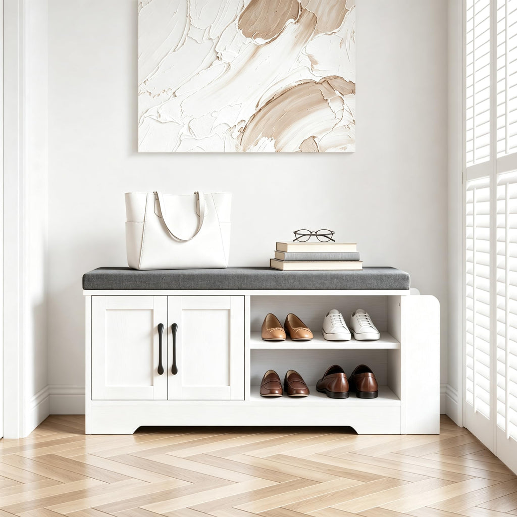 Farmhouse Shoe Storage Bench with 3-in-1 Entryway Storage & Padded Seat