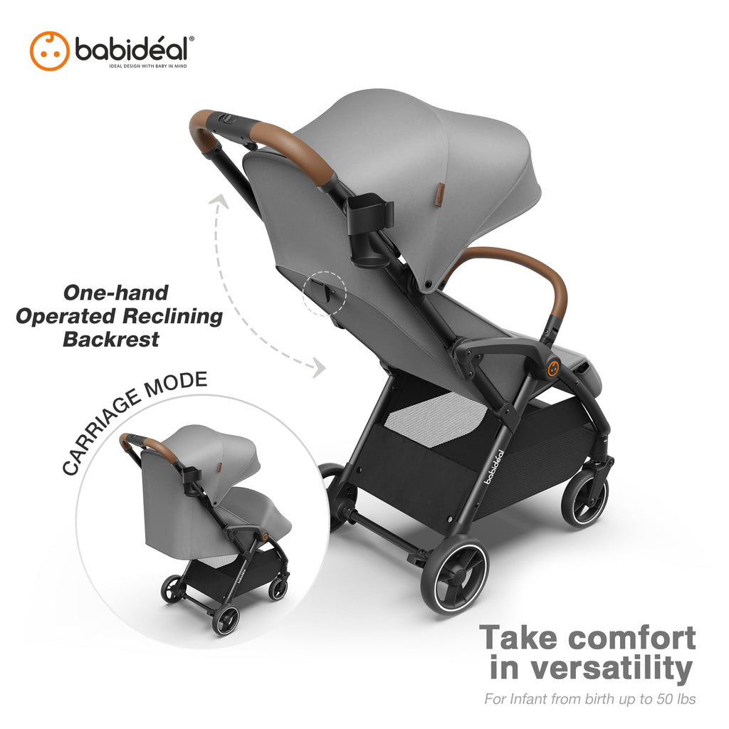 Baby Stroller, Auto-Fold Lightweight Travel Stroller for Airplane, Compact Toddler Pushchair with PU Leather Handle