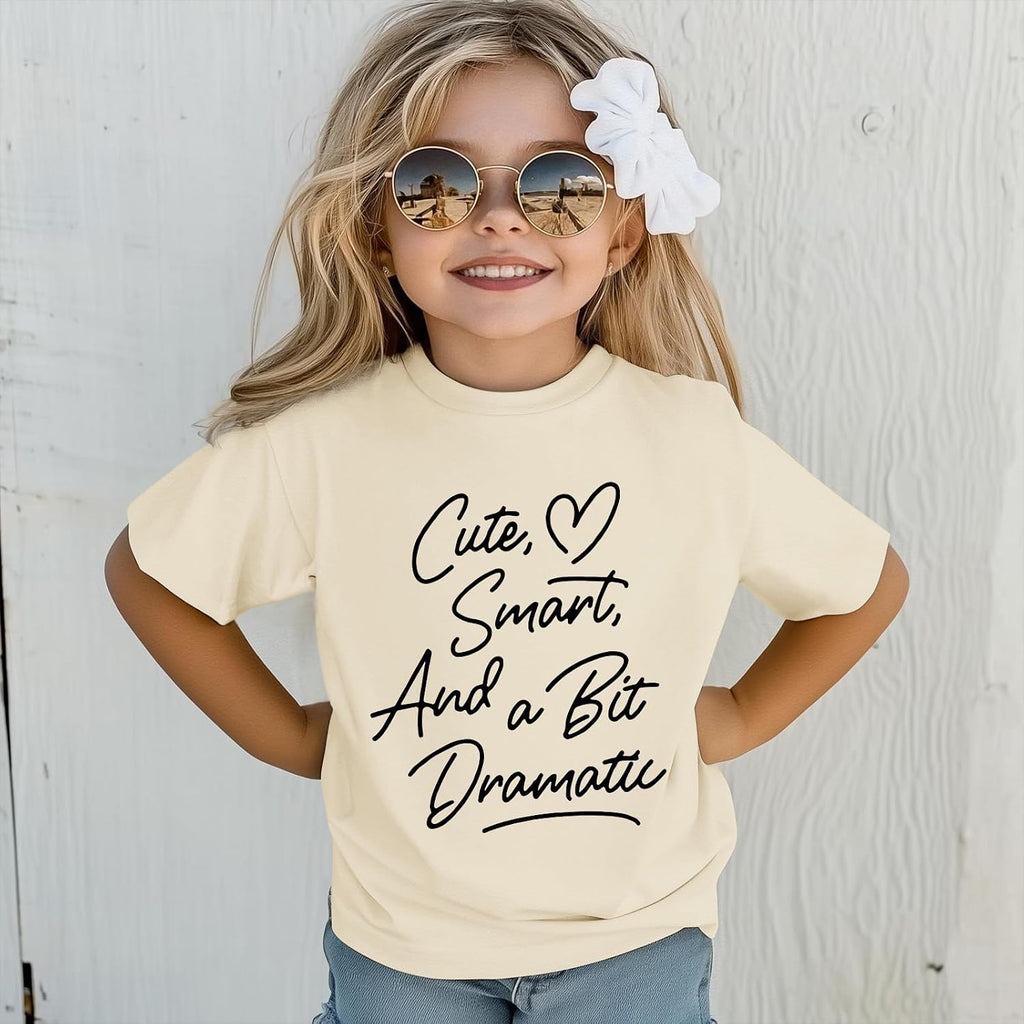 Girls Graphic Tees Cute Preppy Funny T Shirt A Little Bit Dramatic Shirt Kids Letter Print Summer Short Sleeve Tops