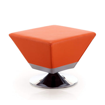 Diamond 360° Swivel Ottoman, Vegan Leather Upholstery, Beveled Square Top with Stylish Chrome Base, Fully Assembled