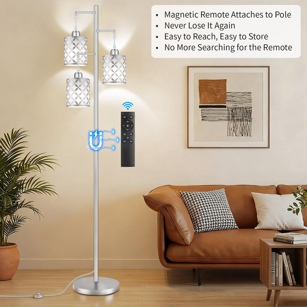 72" Dimmable Floor Lamp with Remote & Timer, Modern Minimalist Standing Lamp Bedroom, 3 Individually Controlled