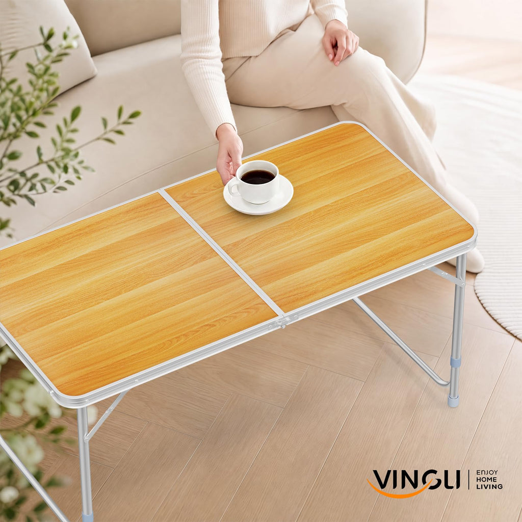 4FT White Folding Table with Carrying Handle Height Adjustable Lightweight Fold Up Portable for Indoor Outdoor