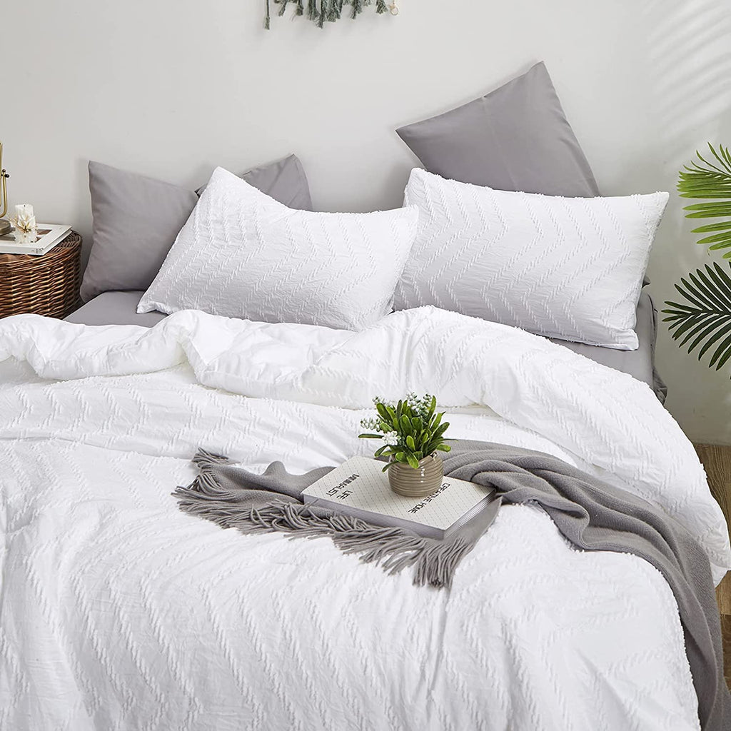 California King Comforter Set White Boho Tufted Jacquard Bedding Sets Cal King Women Solid White Shabby Chic
