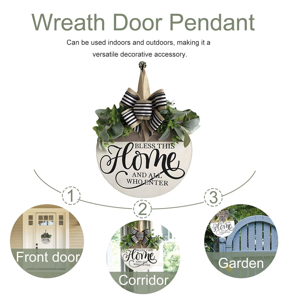 Welcome Sign for Front Door, Rustic Round Wood Wreaths Wall Hanging Outdoor Decor, Porch Fence Decorations Hanging