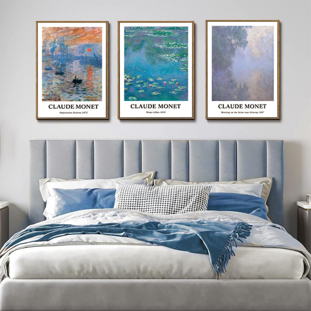 3 Piece Claude Monet Framed Wall Art, Water Lilies Painting Deocr