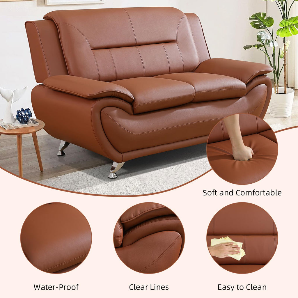 Leather Sectional Couch, Furniture, 3 - Piece Couch Set, Faux Leather Modern Sofa Loveseat Chair Set with Sturdy