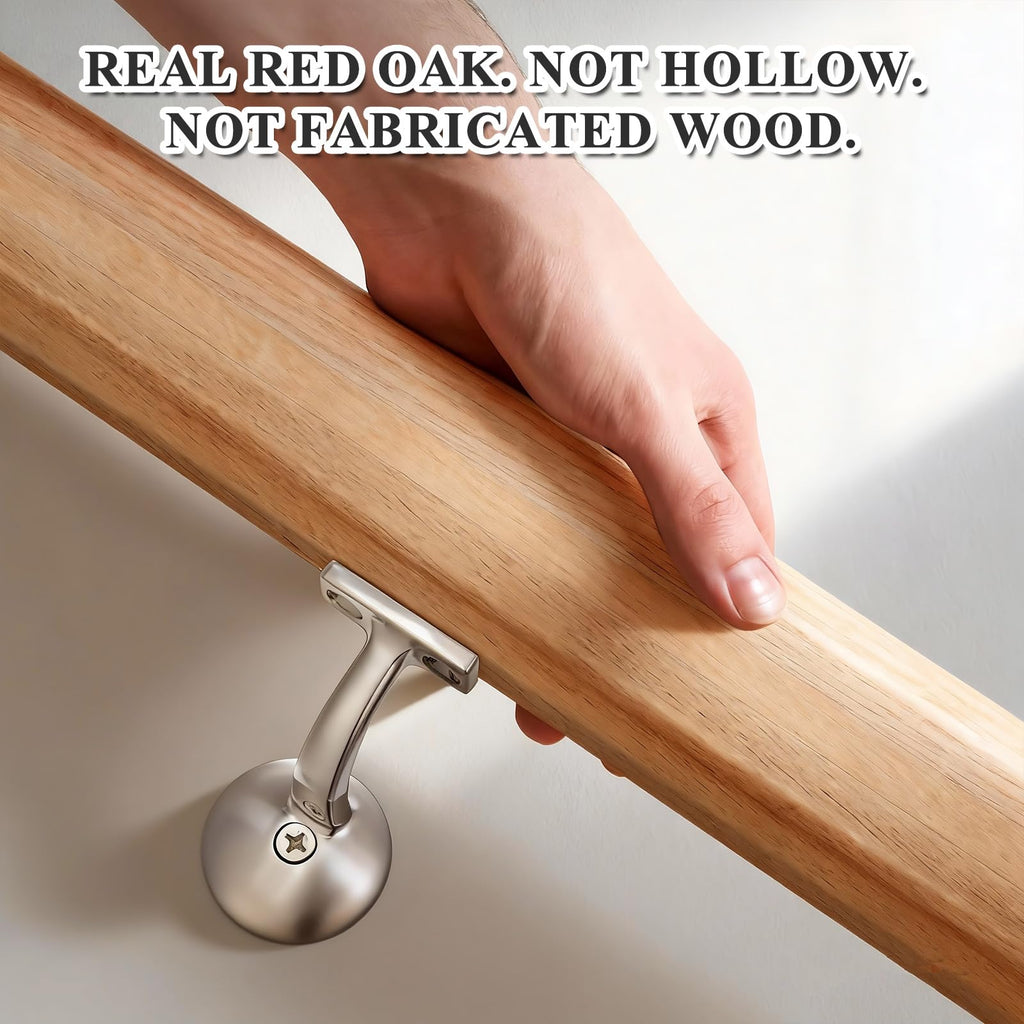 6010 Red Oak Handrail Kit 7 ft with 90° Wall Returns and Wall Mount Brushed Nickel Brackets Indoor Wood Stairs