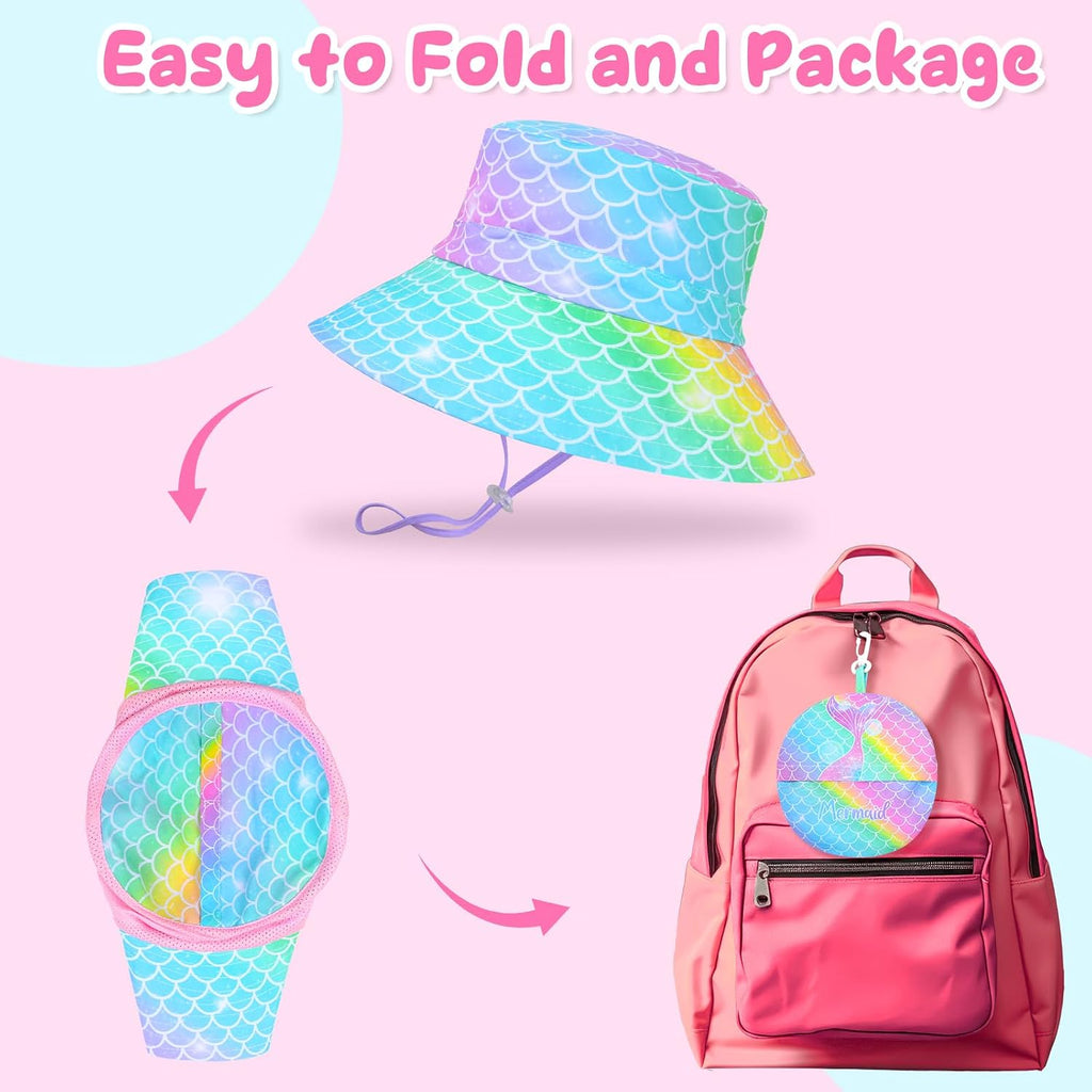 Kids Bucket Hat Anti-UV Toddler Girls Sun Hat Wide Brim UPF 50+ Sun Protection Packable Summer Beach Hat for Girls 2-9