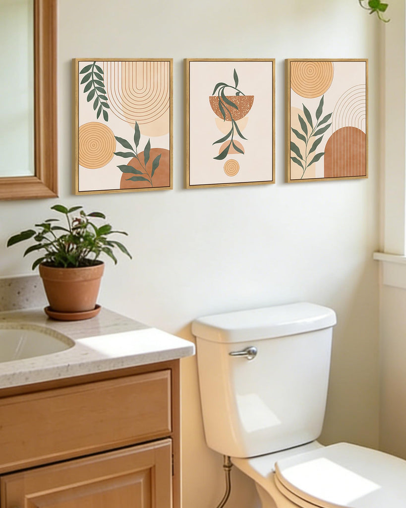 Brown Boho Wall Art Framed Botanical Mid Century Modern Wall Painting Neutral Bohemain Sage Decor for Farmhouse
