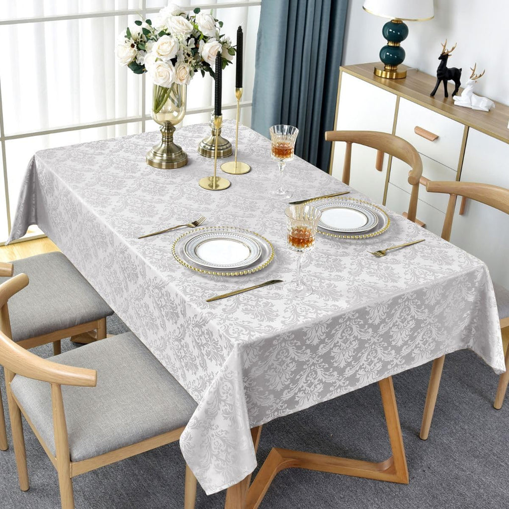 Rectangle Tablecloth - 52 x 70 Inch Gray Damask Table Cloth Jacquard Design Spill Proof Wrinkle Resistant Waterproof