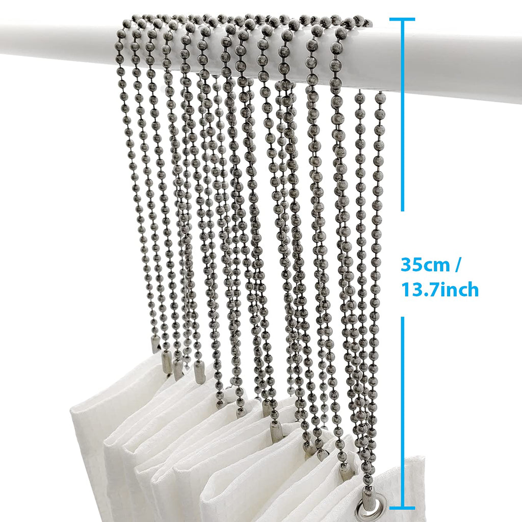 Antique Nickel Shower Curtain Hooks, 27 Inch Ball Chain Design, 12 Pack Rust-Resistant Metal Curtain Rings Rods