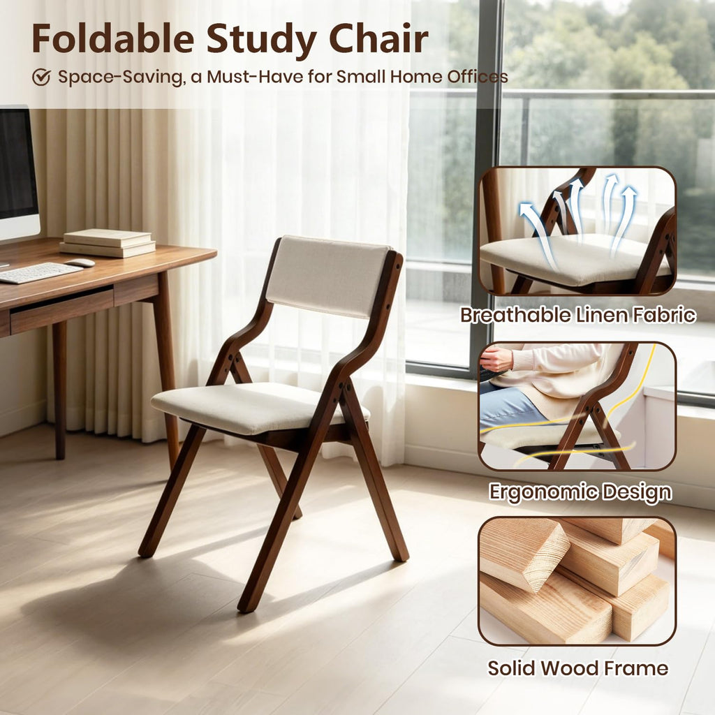 Folding Dining Chairs Set of 2, Padded Wooden Folding Chairs with Cushioned Seat & Back, Solid Wood Frame