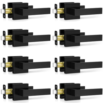 8 Pack Matte Black Door Handles, Passage Door Levers & Closet, Interior Keyless Door Knobs Heavy Duty Square