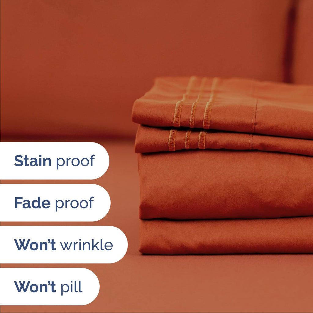 Queen Size 4 Piece Sheet Set - Breathable & Cooling Sheets - Terracotta