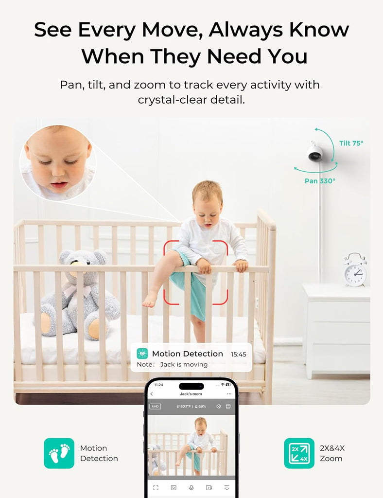 VistaView Lite Smart WiFi Baby Monitor with 1080P Camera, 4" 720P