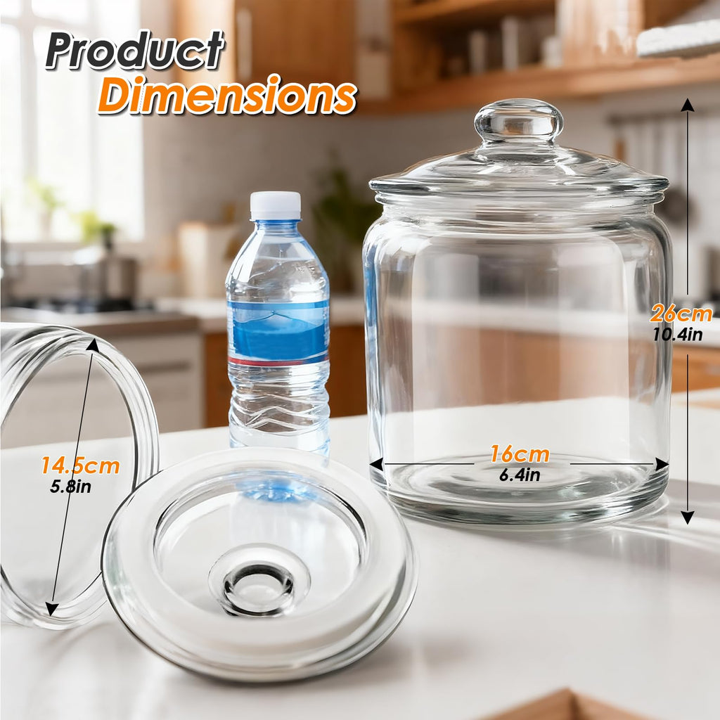 1 Gallon Glass Cookie Jars Set of 2, Thick Clear Glass Canisters