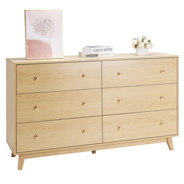 6 Drawer Dresser, Wooden Chest of Drawers with Sliding with Anti-tip Device, Modern Minimalist Dresser Chest, Closet