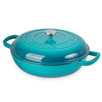 Shallow Cast Iron Casserole with Lid - Non Stick Dutch Oven Pot, Oven Safe up to 500° F - Sturdy Ovenproof Stockpot