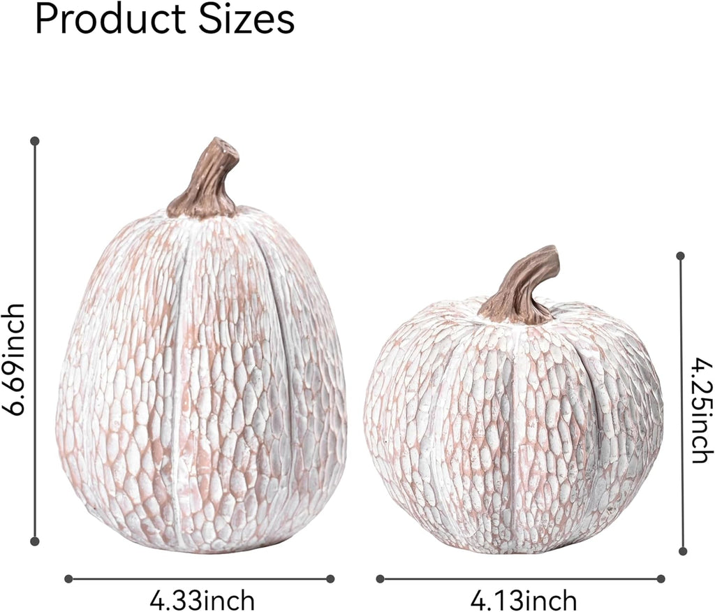 Artificial Pumpkin Decor, Brown and White Decorative Pumpkins - Set of 2