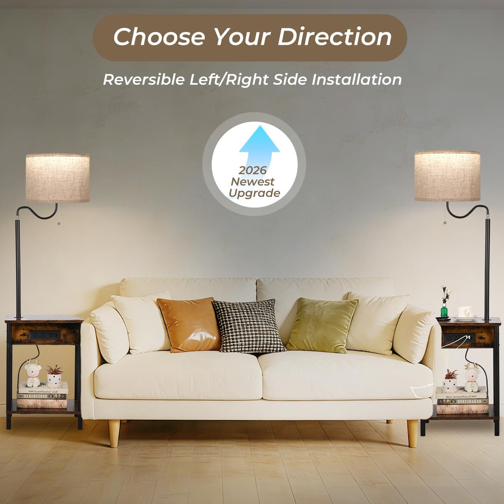 Floor Lamp with Table, End Table with Charging Station USB Ports & Outlets, 3 Color Temperature Reading Light Bedside