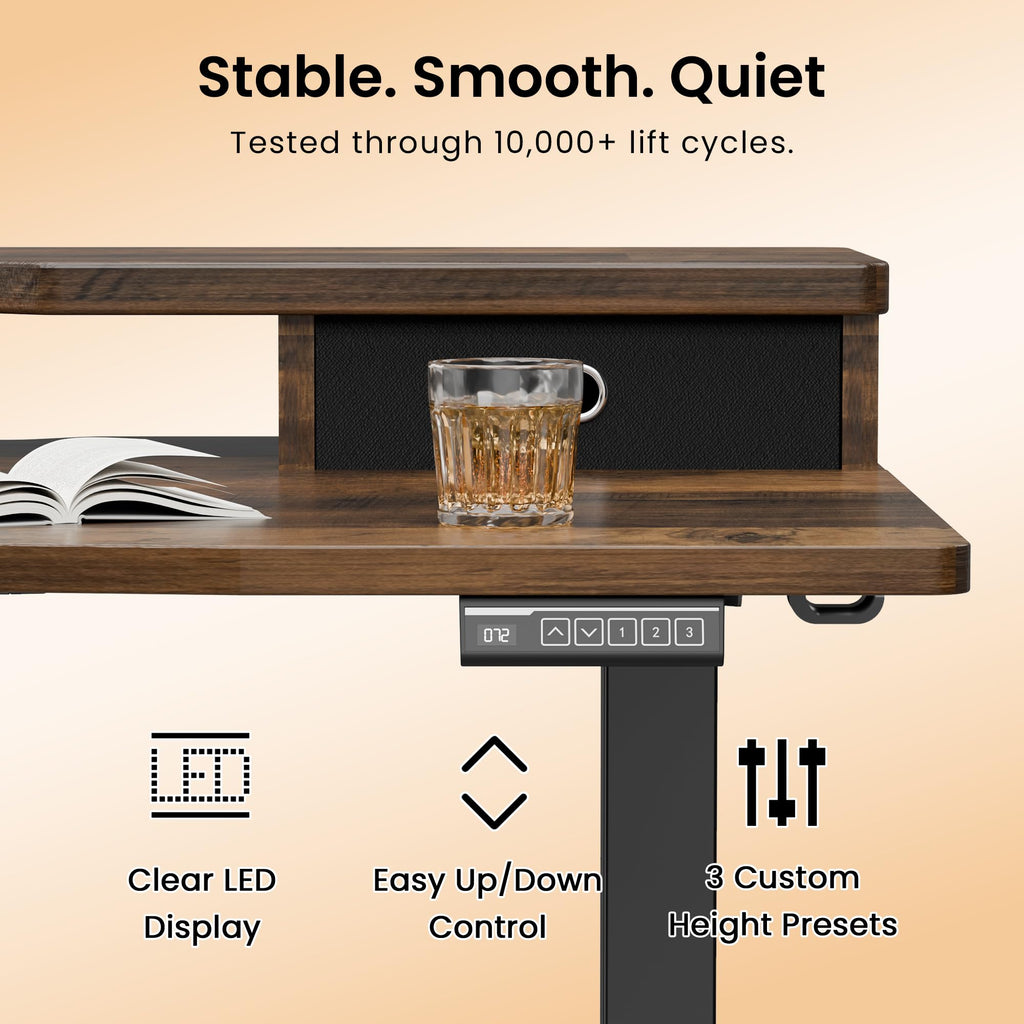 55x26 Inch Electric Standing Desk with Drawers, Rustic Walnut
