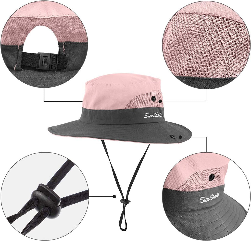 Kids UV Sun Hat with Ponytail Hole UPF 50 Bucket Cap for Girls Summer Beach & Fishing