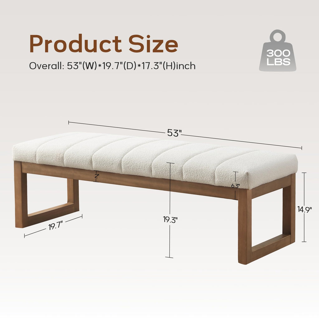 52.7" Bedroom Bench for End of Bed, Modern Upholstered Teddy Fabric Entryway Bench & Dining Bench, Footrest Stool
