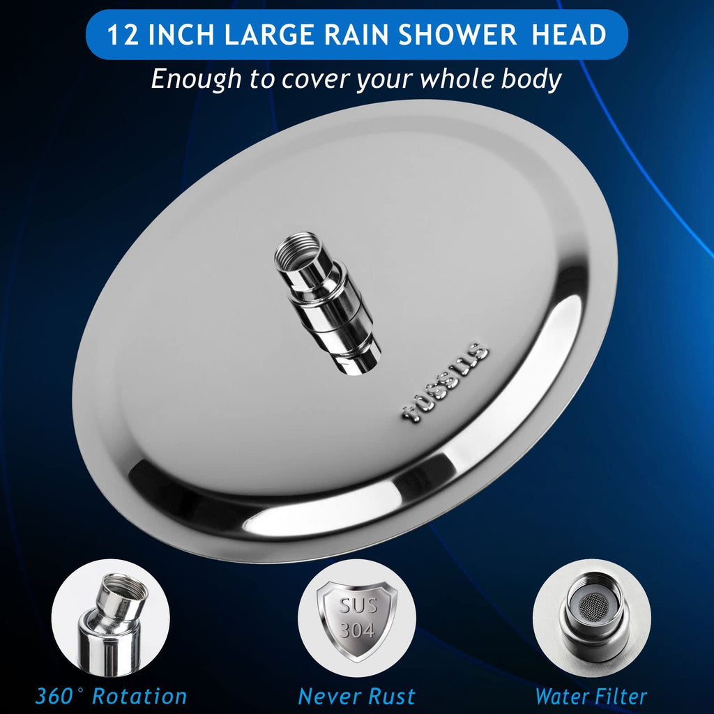 Rain Shower Head, High Flow Large Rainfall Showerhead Made of All Metal Stainless Steel, Waterfall Body Covering