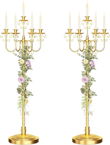 Floor Candelabra 50 Inch Gold Candlestick Holder 5 Arms Candle Holders Antique Flower Stand Centerpiece Decorative