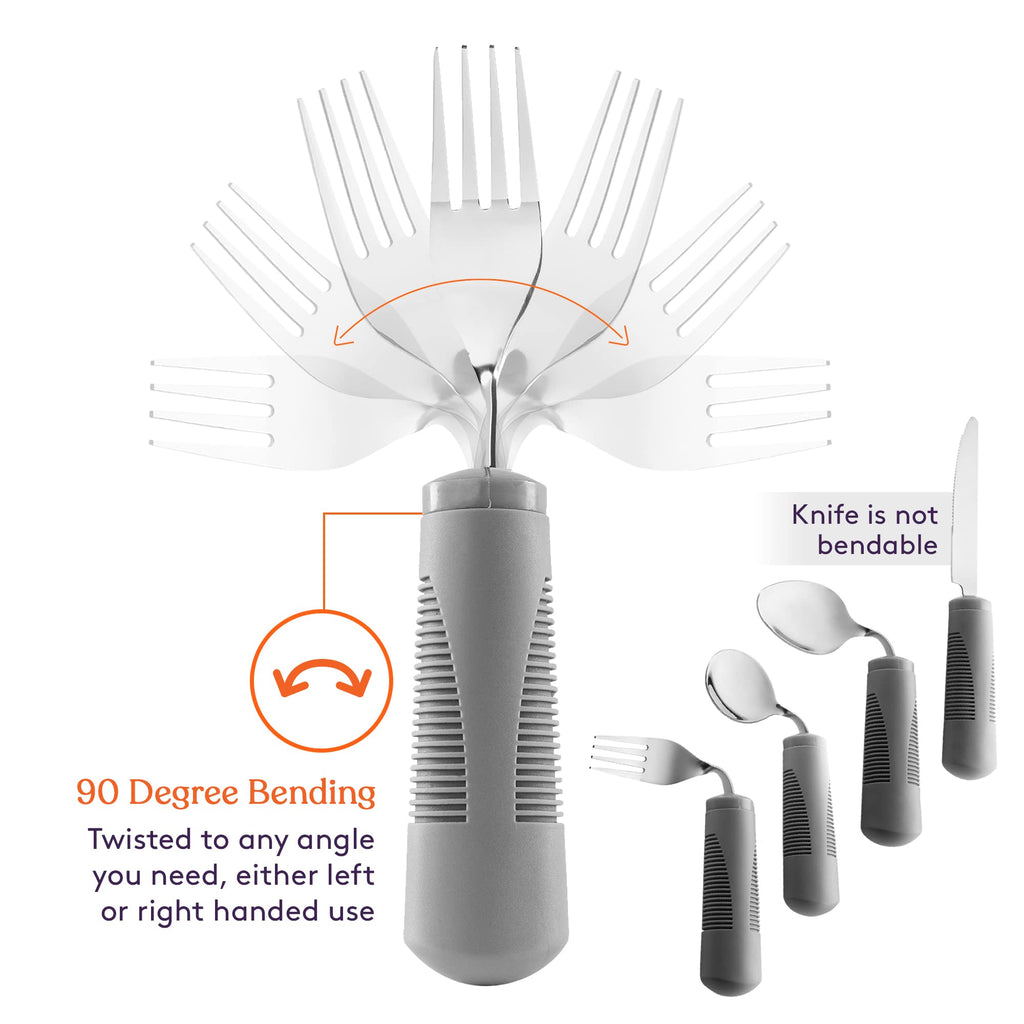 Adaptive Utensils (4-Piece Kitchen Set) Weighted, Non-Slip Handles for Hand Tremors, Arthritis, Parkinson's Elderly