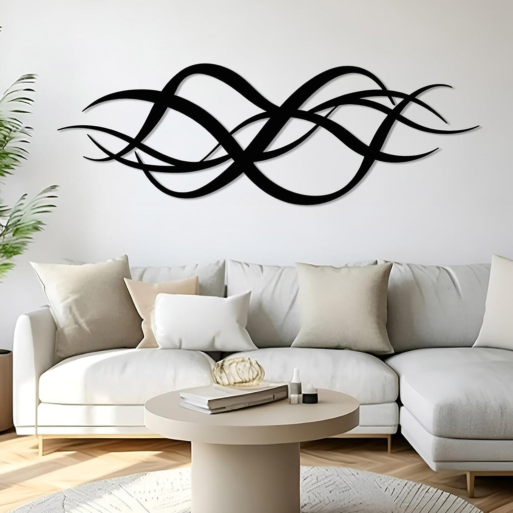 Abstract Geometric Metal Wall Art, Line Art Wall Decor, Modern Minimalist Decor (Black 1, 24"x8"/60x20cm)