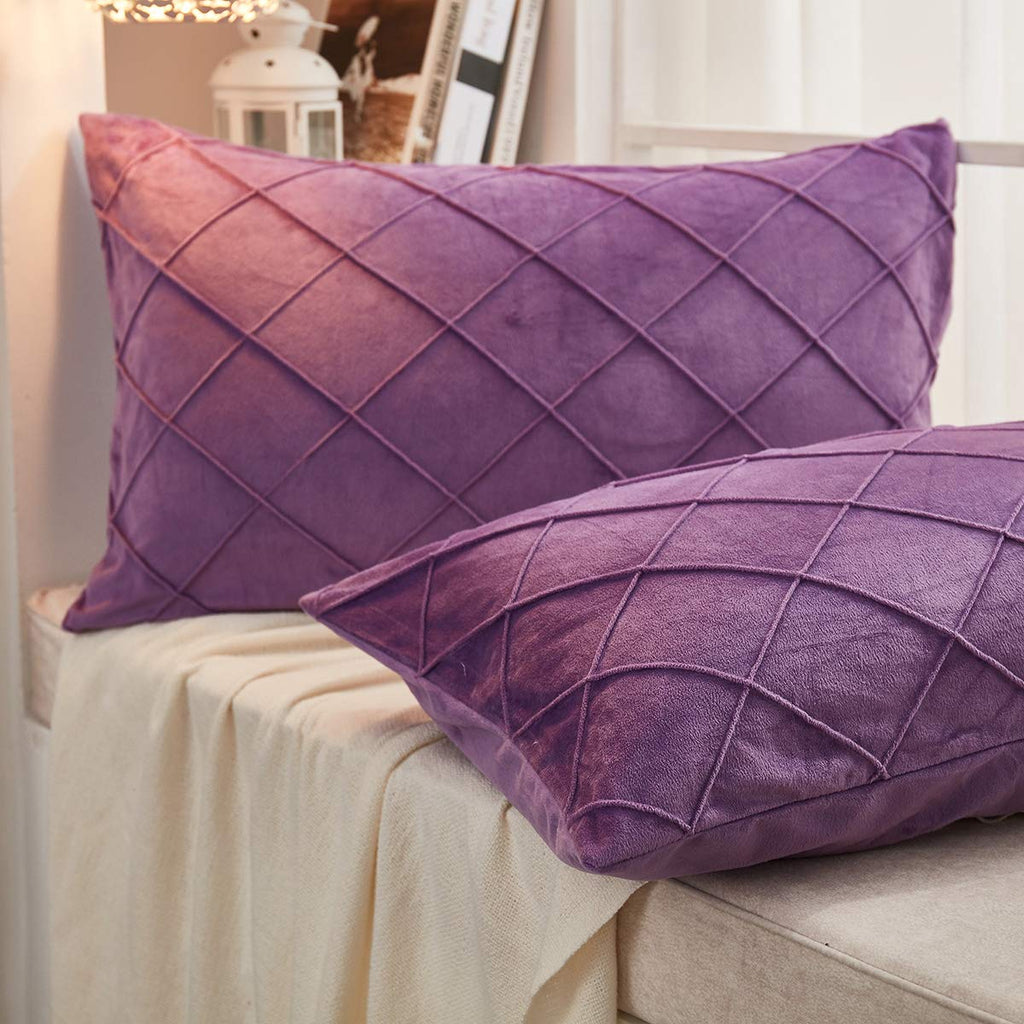 Diamond Pinch Pleated Crystal Velvet Pillowcases 2 Pack Solid Pintuck Throw Cushion Cover Decor Hidden Zipper Closure