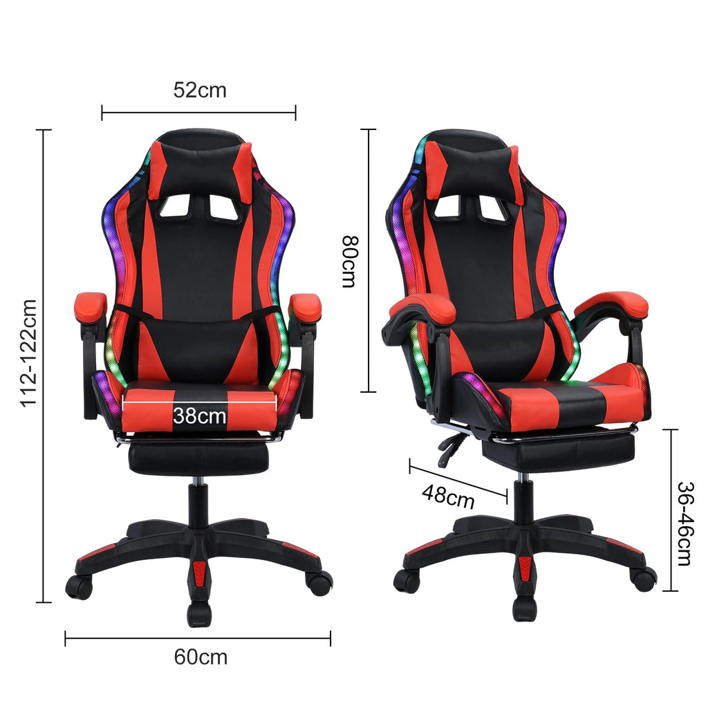 Gaming Chair with Bluetooth Speakers & Lights, Ergonomic High-Back Office Chair with Headrest & 135° Recline, 360°