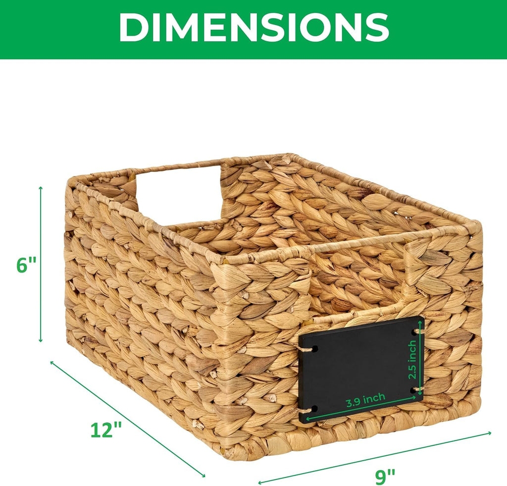 Water Hyacinth Storage Basket, Set of 6 Woven Wicker Baskets for Organizing with Chalkboard Labels and Chalk Marker