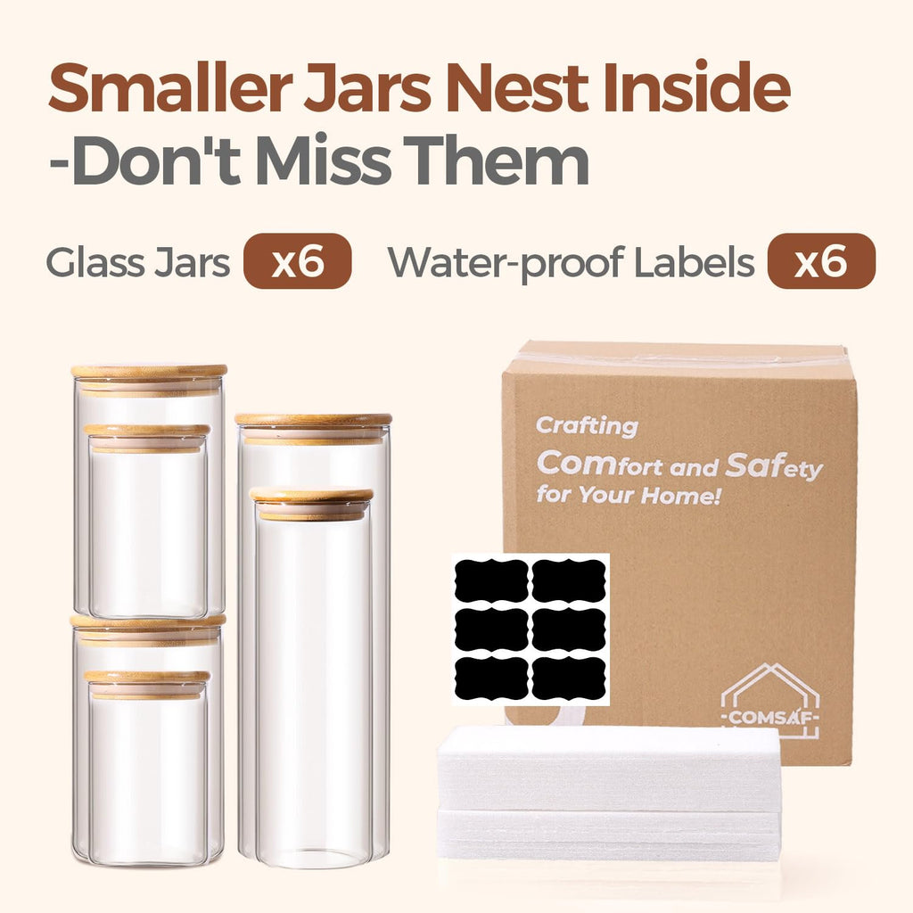 Glass Storage Jars 6 Pack, Pasta Containers, Pantry Organization