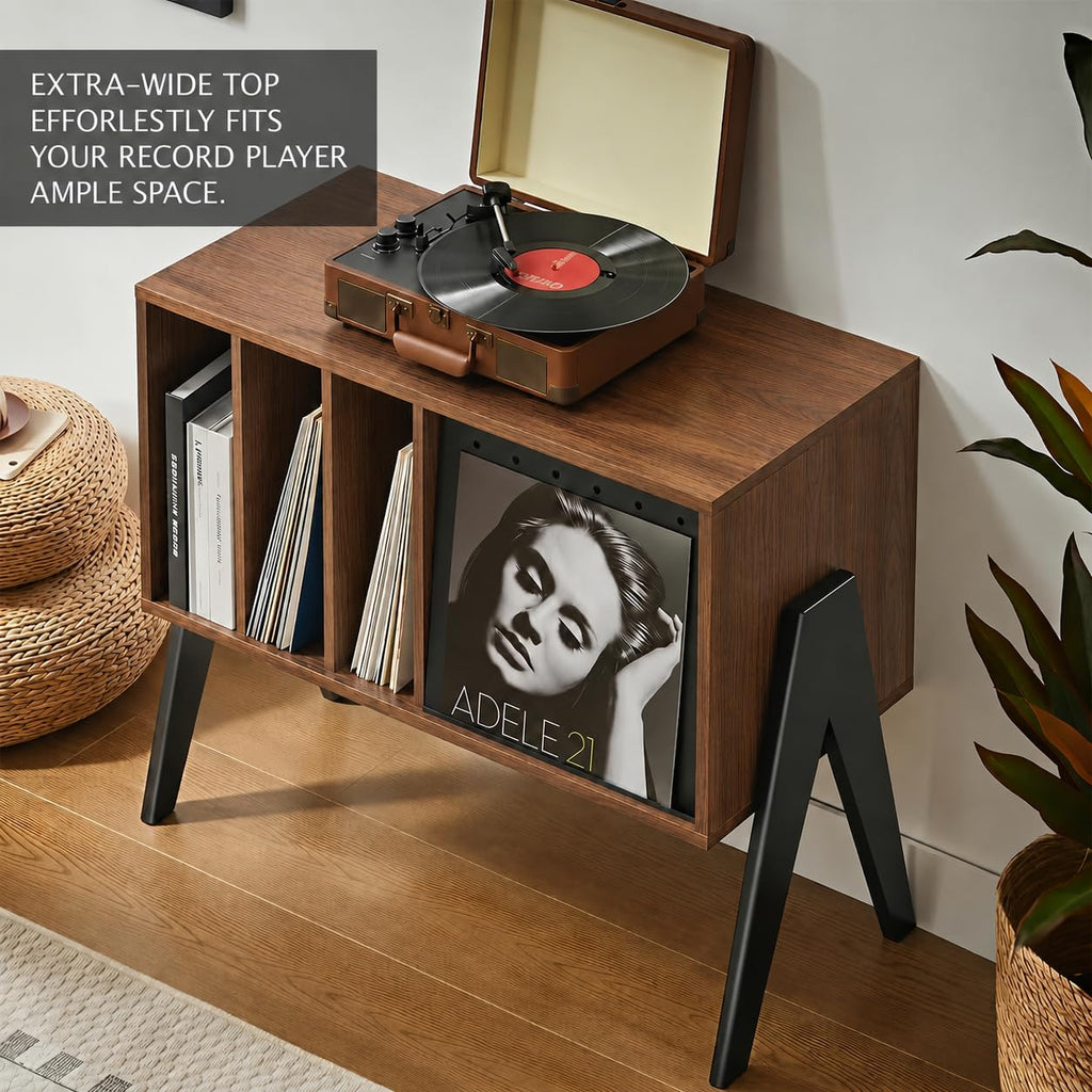 Record Player Stand with Vinyl Storage Cabinet, 32'' Mid Century Modern Turntable Console Table for Albums Display
