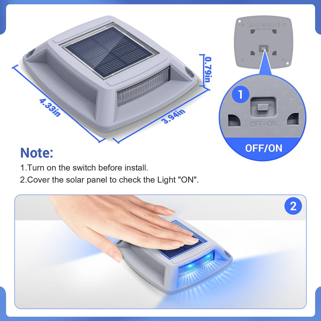 Solar Dock Lights Outdoor 6 Pack, IP68 Waterproof Driveway Deck Light, Blue
