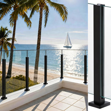 Glass Railing Post, No-Punch Glass Railing System with Spigot Slots & Base, Heavy-Duty 304 Stainless Steel Clamp for