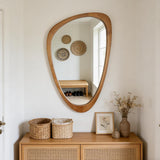 Irregular Wall Mirror Asymmetrical Bathroom Mirror, 19 x 30 Inch Wall Mounted Decorative Mirror with Wooden Frame