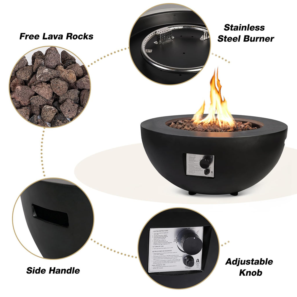 2-Piece Outdoor Propane Fire Pit Table Set w/Tank Cover Table, 31.5-inch 50, 000 BTU Black Bowl Concrete Firepit