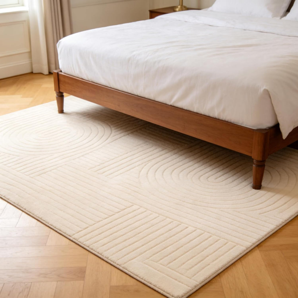 Beige Solid Color Area Rugs, Large Washable Living Room Rug