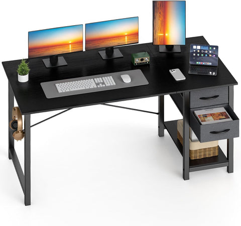 47 Inch Computer Desk with Drawers, Writing Desk with X-Shaped Reinforcement