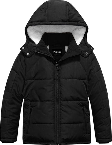 Boy's Warm Winter Coat Water Resistant Sherpa Outerwear Puffer Jackets With Removable Furry Hood
