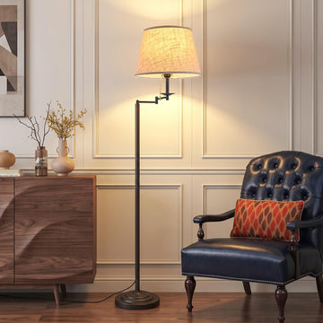 Luxury Swing Arm Floor Lamps with 3-Color Bulb, Eye-care Reading Light