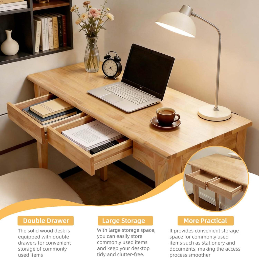 47" Solid Wood Simple Small Writing Desk with Storage drawers (Wood)
