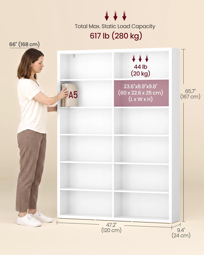 6-Tier Bookshelf, Minimalist Bookcase with Adjustable Shelves