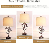 27" Touch Farmhouse Table Lamps with 3-Way Dimmable 2 USB Ports, Vintage Rustic Iron Leaf Nightstand Lamp