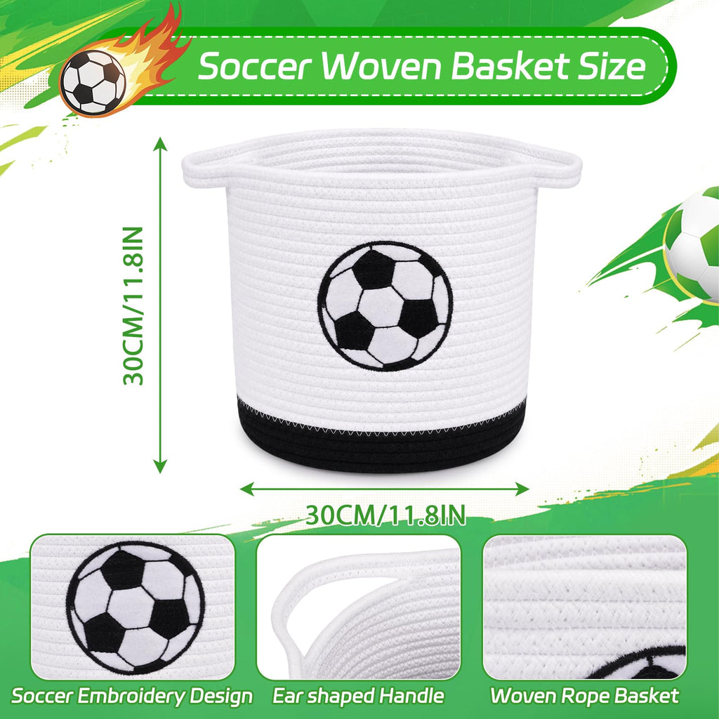 Large Soccer Woven Laundry Basket Hamper-Cotton Rope Storage Basket