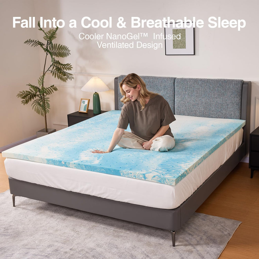 Mattress Topper Queen Size - 2 Inch Cooling Memory Foam Mattress Topper, Slow-Rebound Pressure Relief, Soft Comfort